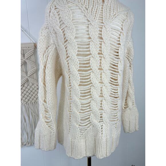Zara Chunky Cable Knit Turtleneck Sweater Womens Small Cream Ivory - Picture 8 of 9